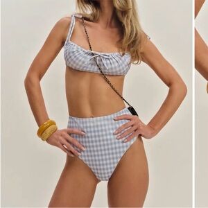 Reformation Light Blue Checkered Bikini